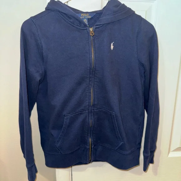 Polo Ralph Lauren Boys Navy Full Zip Hoodie Sweatshirt Size L 12-14 Pony Logo - Picture 3 of 6